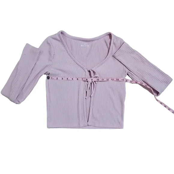 Hollister Medium Pink Tie Front Ribbed Crop Cardigan Y2K Preppy Boho Sweater - Picture 6 of 7